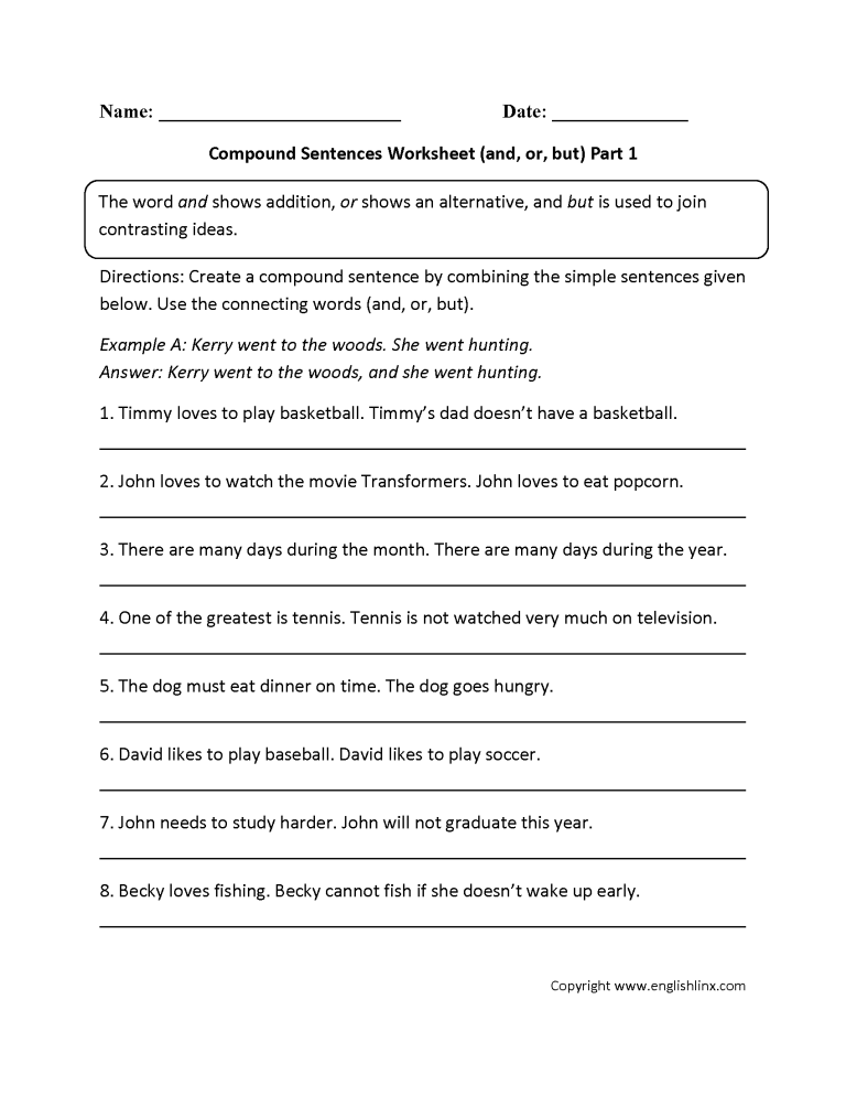 Compound Sentences Worksheet 7th Grade