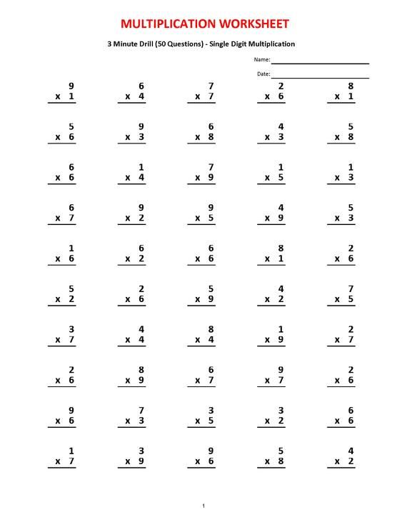 3rd Grade Simple Multiplication Worksheets