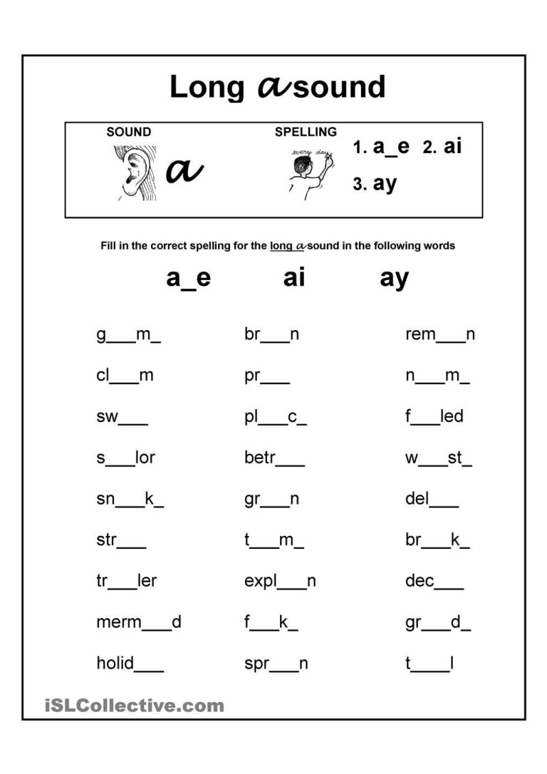 Long A Sound Words With Pictures Worksheet