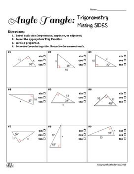 Trig Solving Right Triangles Worksheet