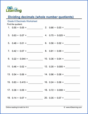 Dividing Decimals Worksheet With Answers Pdf