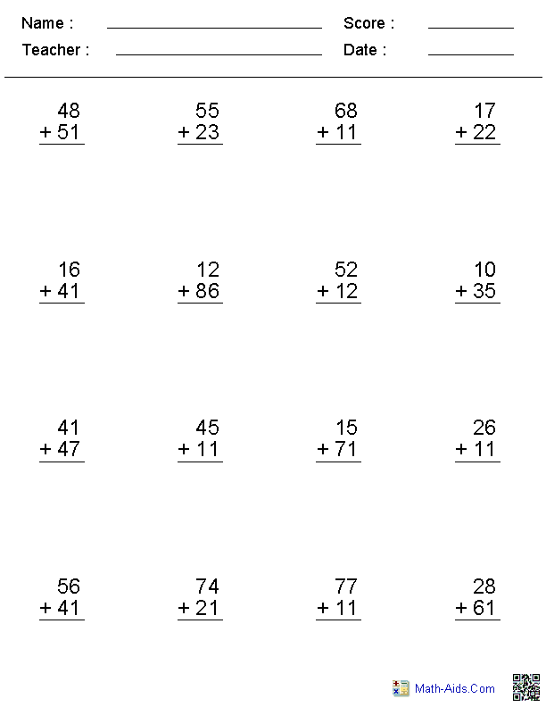 Math Aids Addition With Regrouping