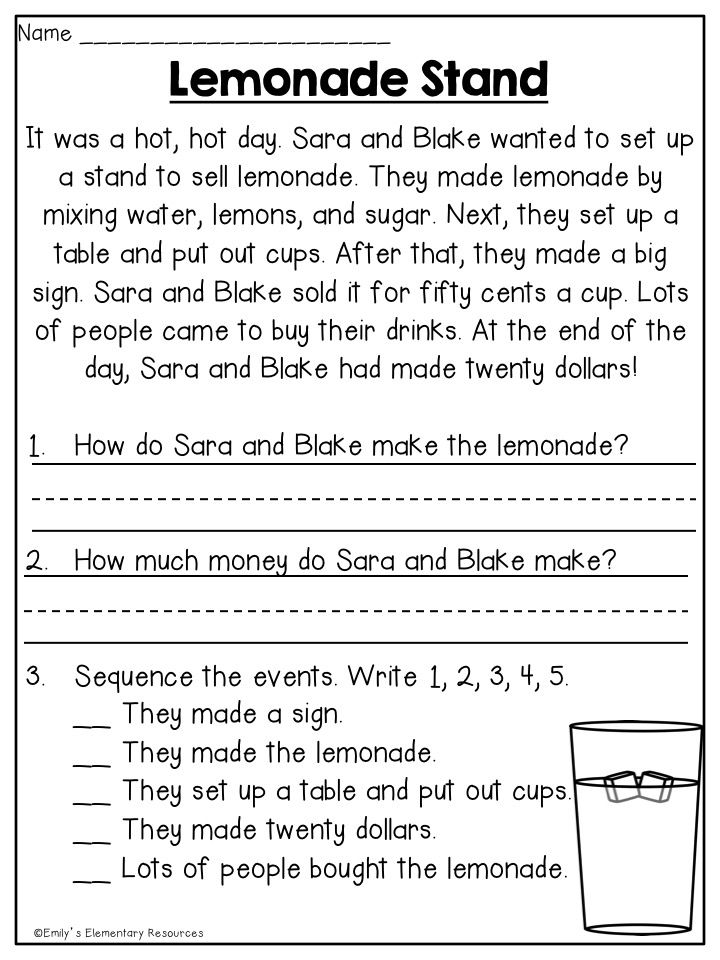 1st Grade Free Printable First Grade Reading Comprehension Worksheets
