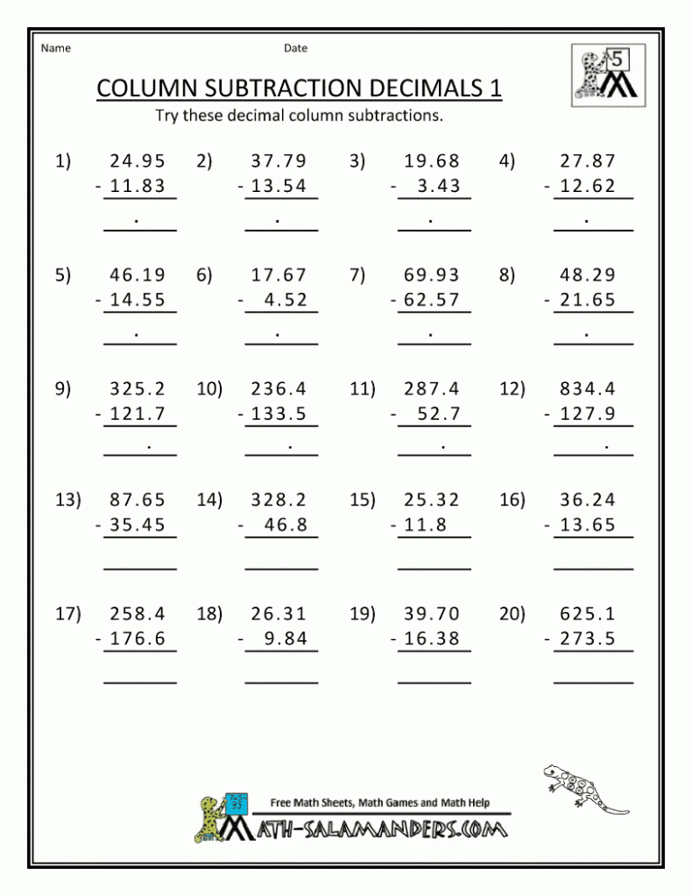 Mathematics Worksheets For Grade 5