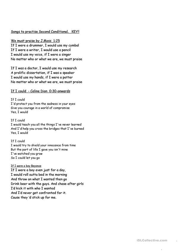 Second Conditional Song Worksheet