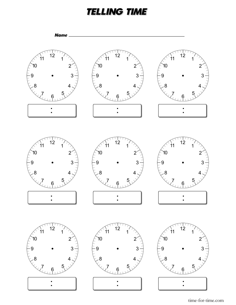 Printable Blank Clock Worksheets