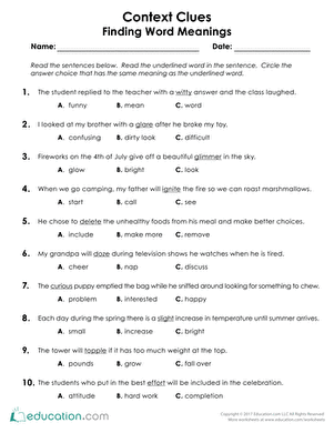 5th Grade Context Clues Worksheets Pdf