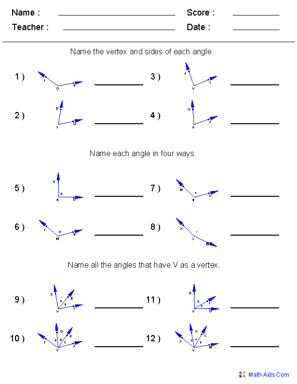 Naming Angles Worksheet Grade 6