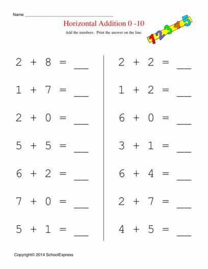 Free Addition Worksheets To 10