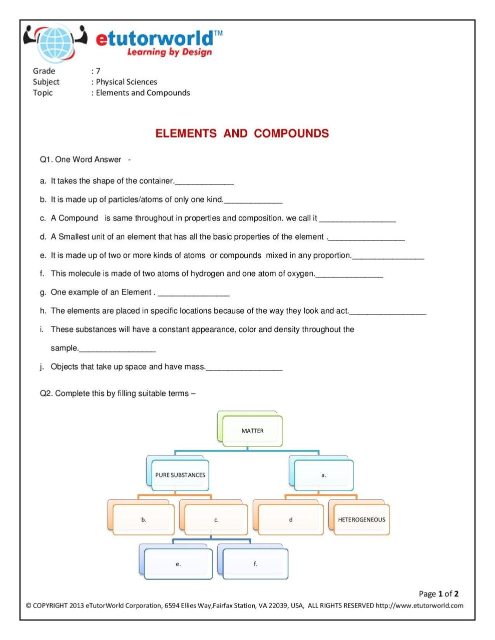 Science Worksheets For Grade 7 With Answers