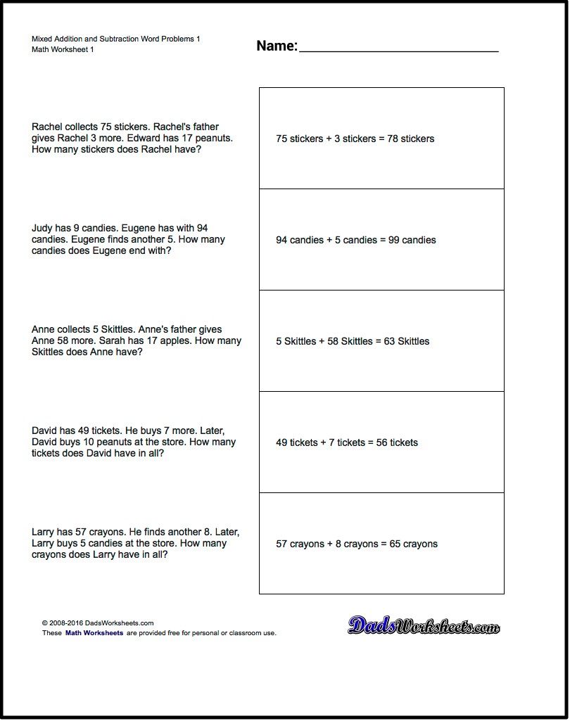 3rd Grade Math Worksheets For Grade 3 Addition And Subtraction Word Problems