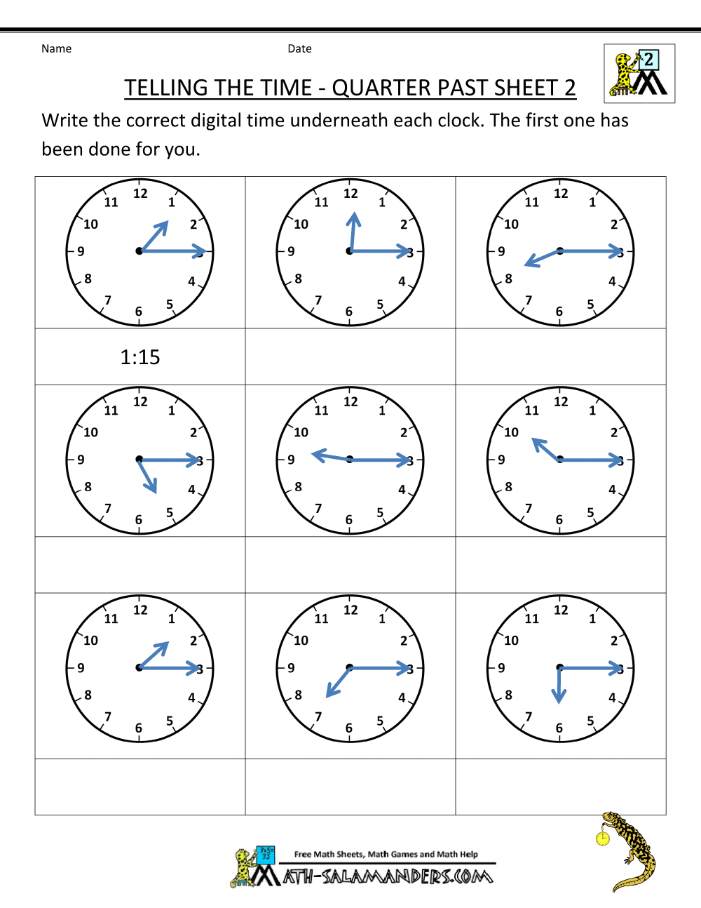 2nd Grade Free Printable Clock Worksheets