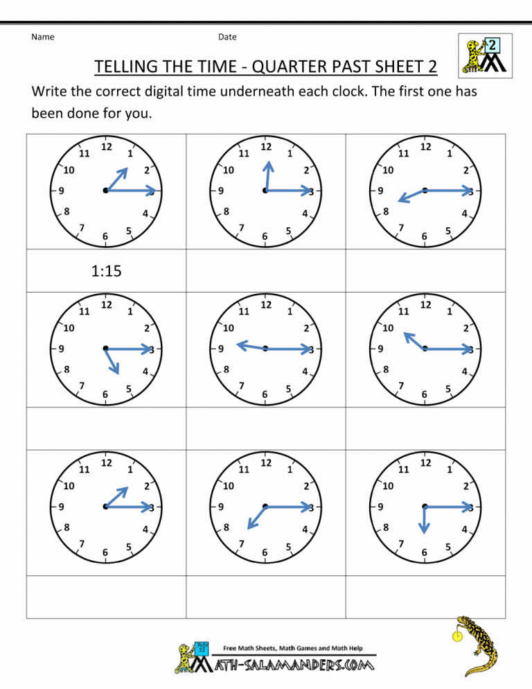 Clock Worksheets For Grade 2