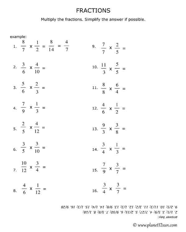 Math Worksheets Grade 7 Fractions