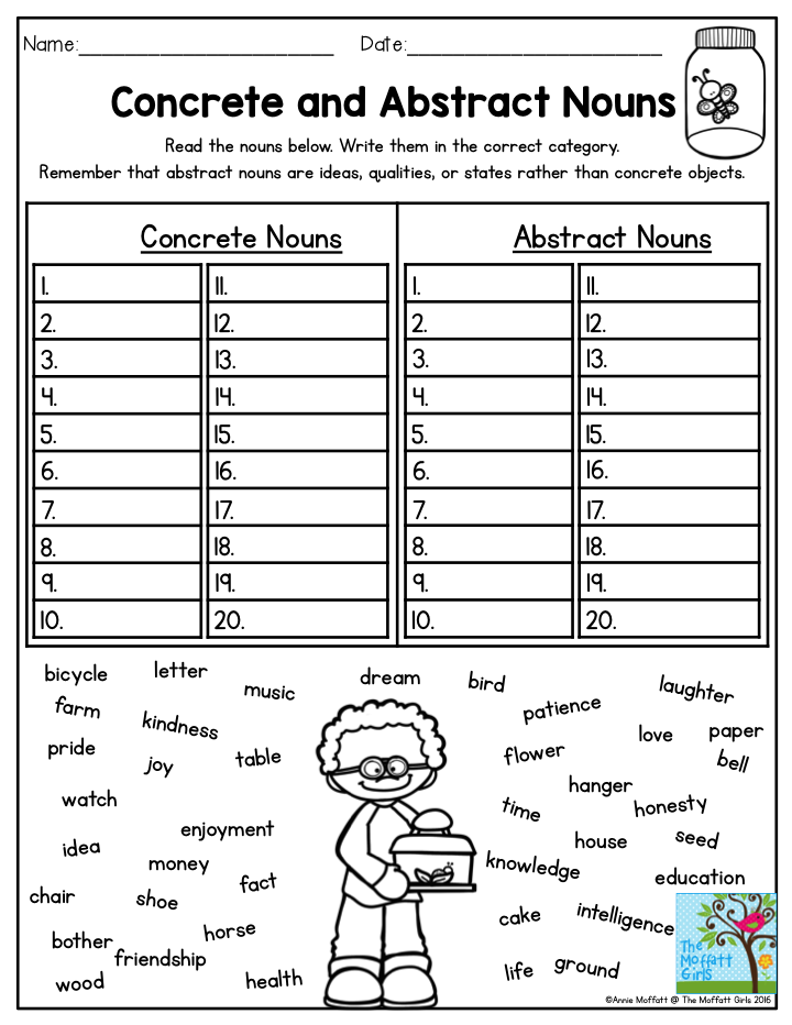Concrete And Abstract Nouns Worksheet Answer Key