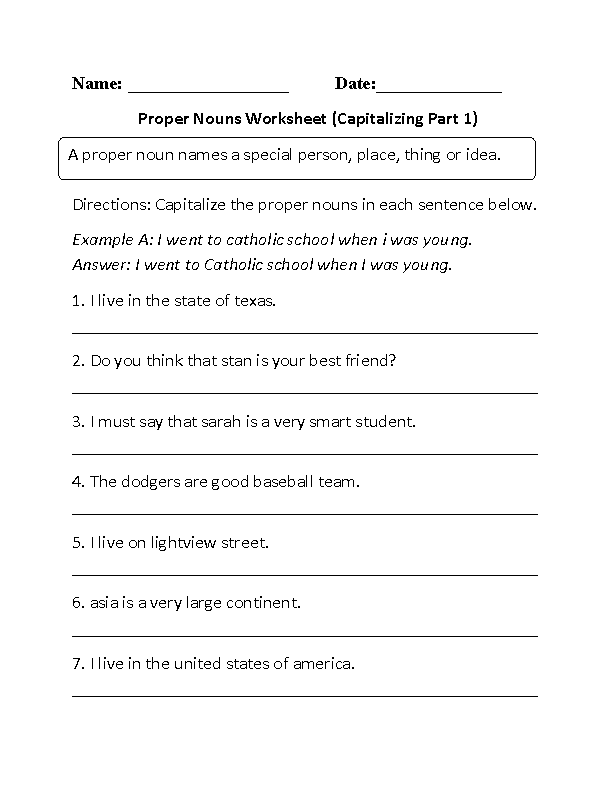 Proper Nouns Worksheet 3rd Grade