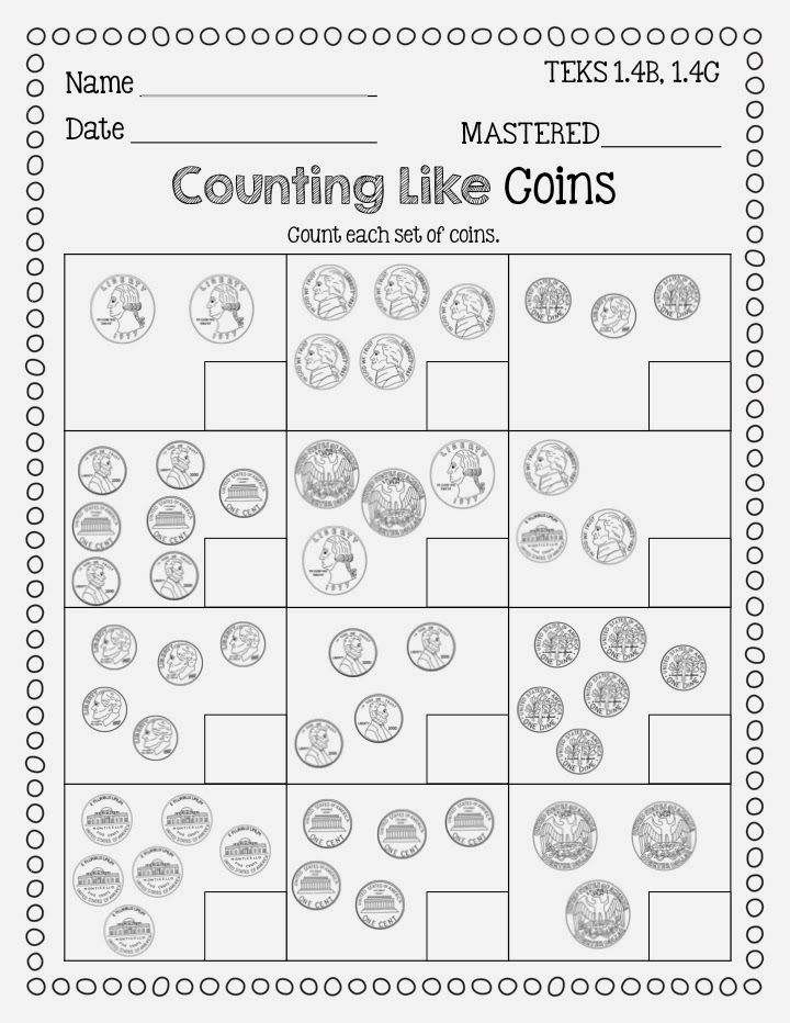 1st Grade Free Printable Counting Coins Worksheets