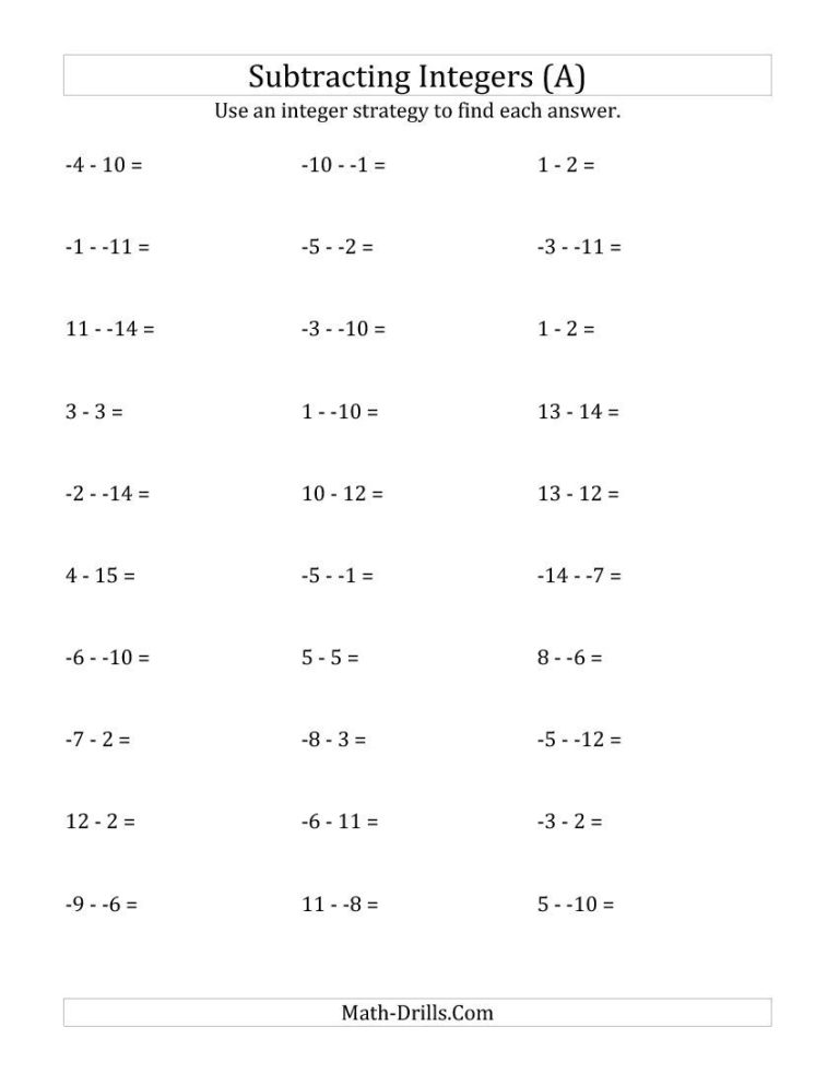 Negative Numbers Worksheet 8th Grade