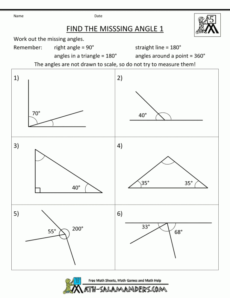 Find The Missing Angle Geometry Worksheet