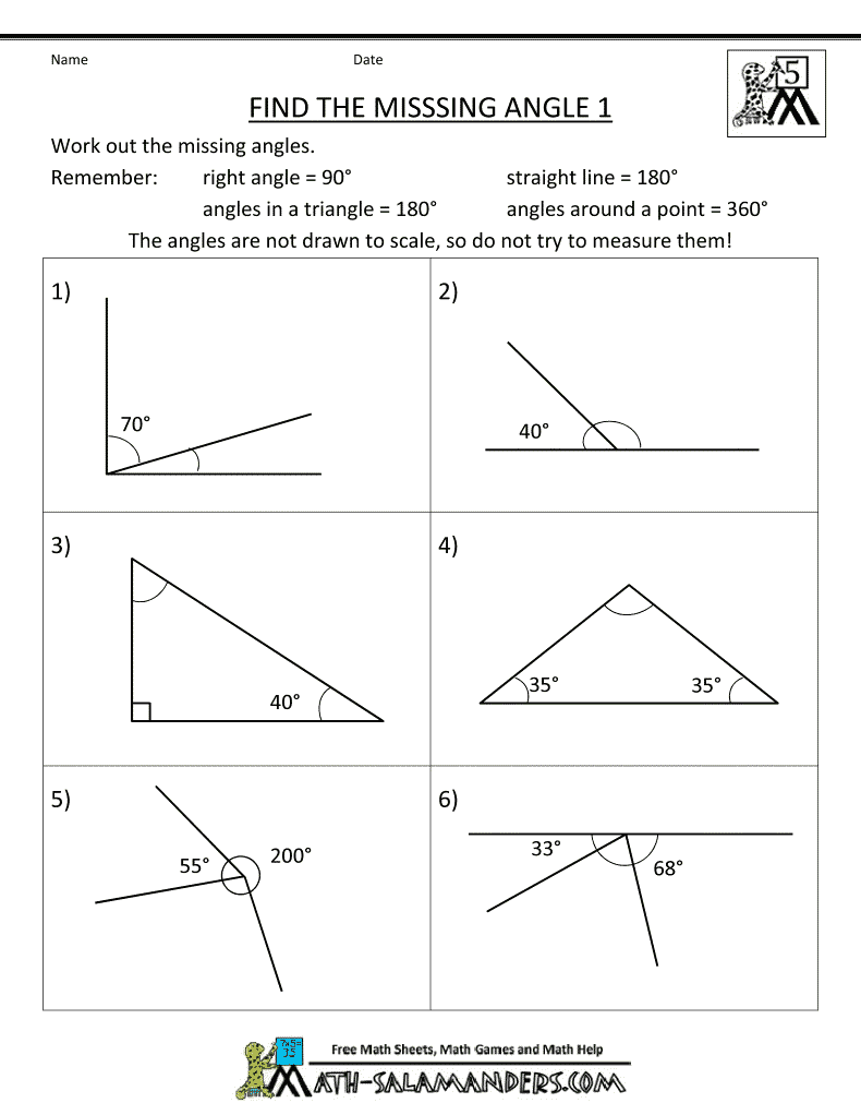 Angles Worksheet 8th Grade