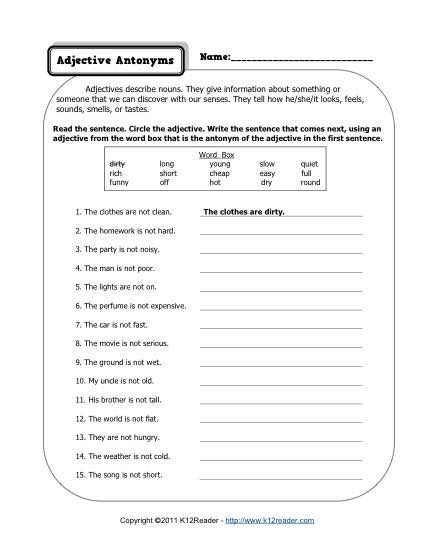 3rd Grade Antonyms And Synonyms Worksheet