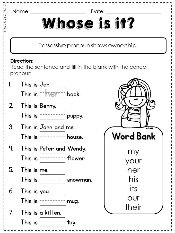 1st Grade Possessive Pronouns Worksheet Pdf