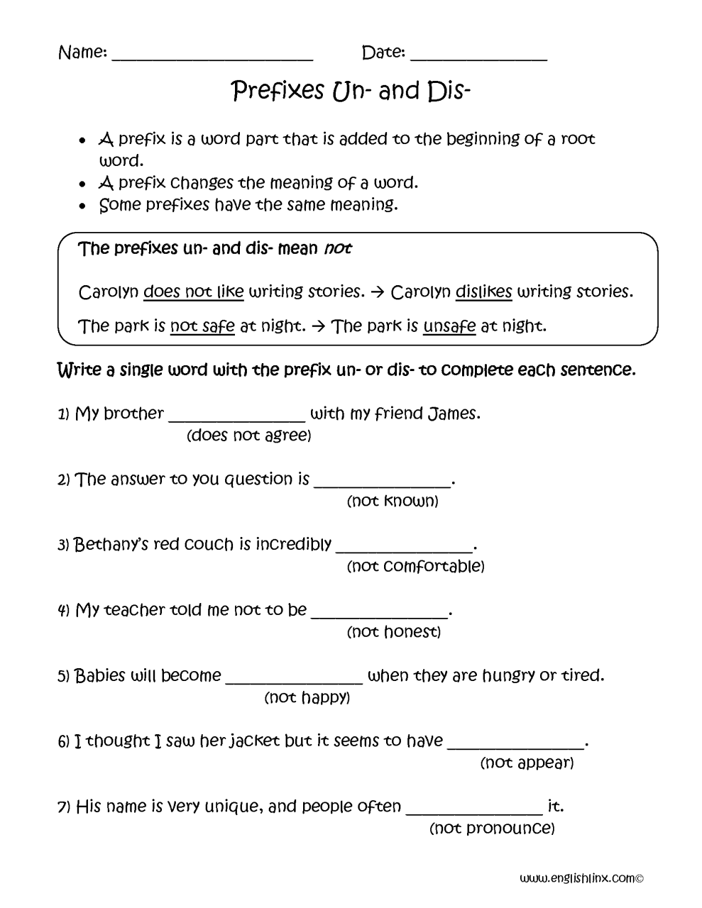 Prefixes Worksheets For Grade 3 Pdf