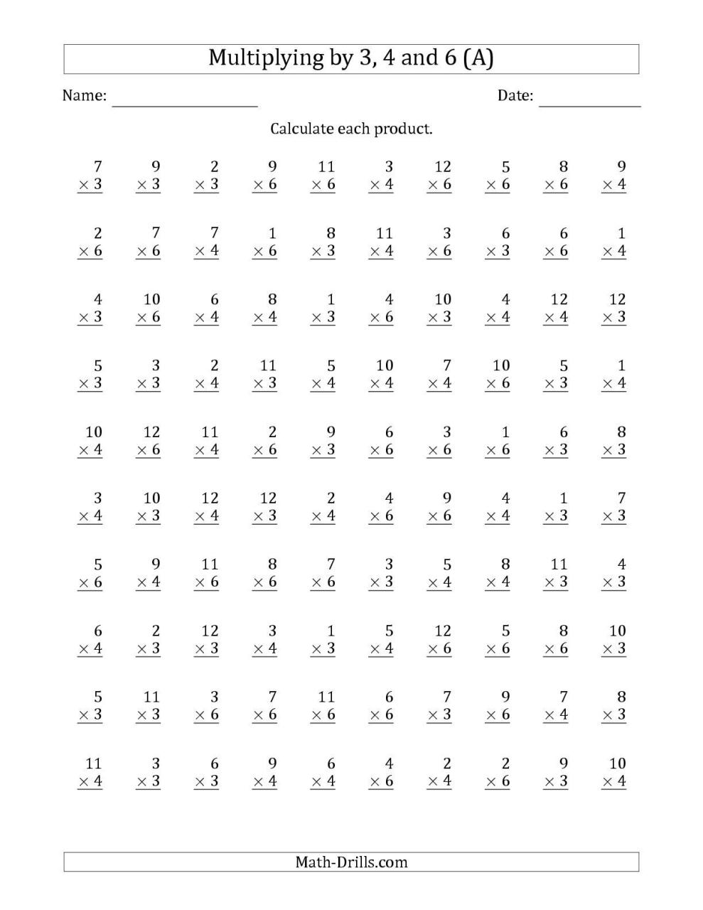3rd Grade Printable Multiplication Sheets