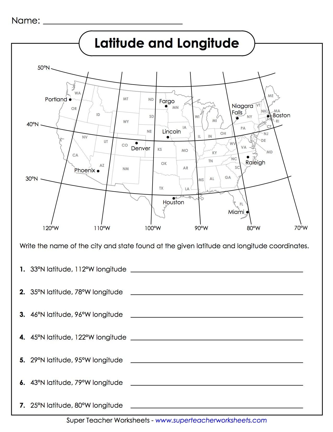 Latitude And Longitude Worksheets For 6th Grade