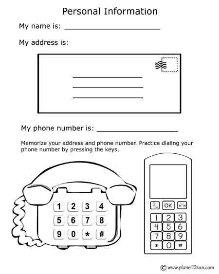 Personal Information Worksheets For Special Needs