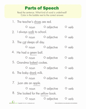 5th Grade Part Of Speech Worksheet