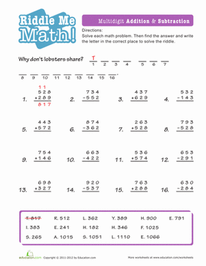 4th Grade Addition And Subtraction Problems