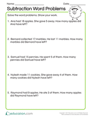 Math Word Problems Worksheets Grade 1