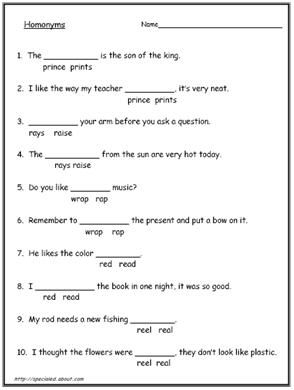 Homophones Sentences Worksheet Pdf