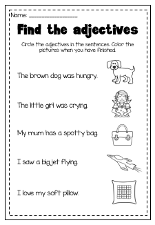 1st Grade Adjectives Worksheets For Kindergarten
