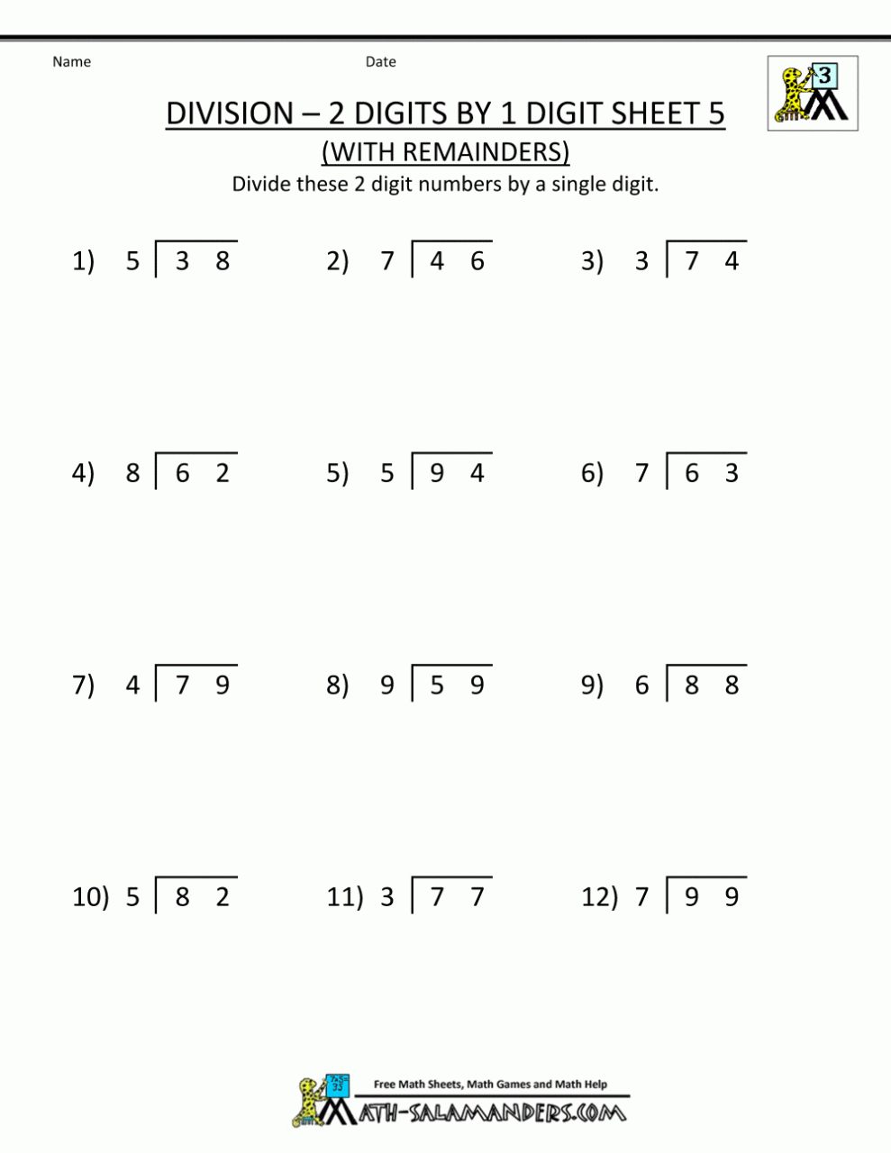 Division With Remainders Worksheet With Answers