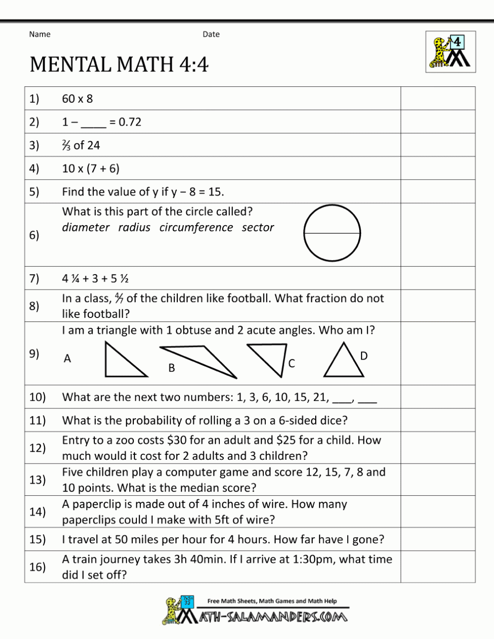 Maths Worksheet For Class 4 In Hindi