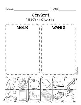 Needs And Wants Worksheet 2nd Grade