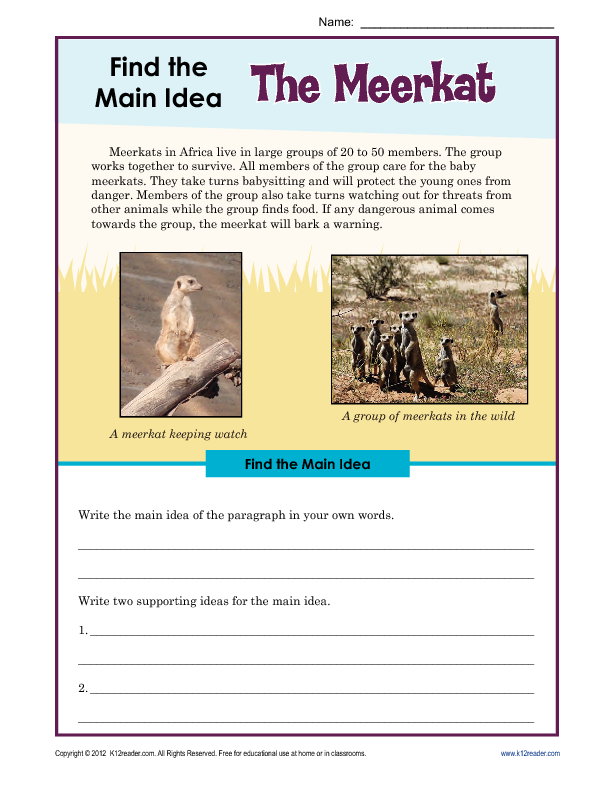 4th Grade Main Idea Worksheets Pdf