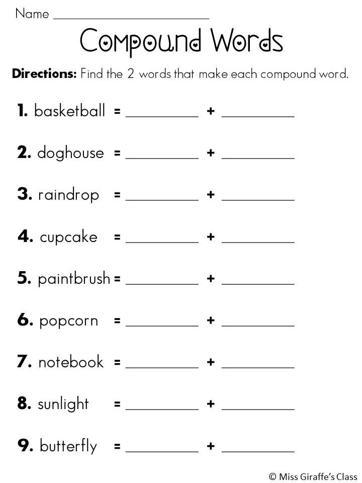 2nd Grade Compound Words Worksheet