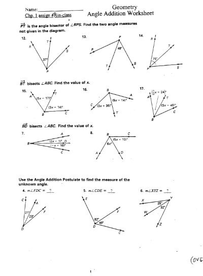 1.5 Angle Addition Postulate Worksheet Answers