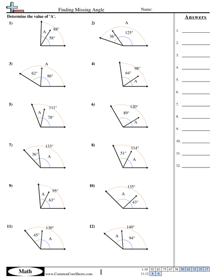 Find The Missing Angle Worksheet Answer Key