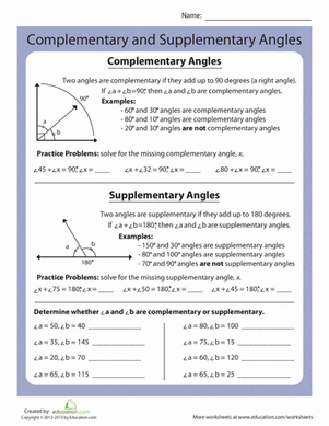 Complementary And Supplementary Angles Worksheet Answer Key
