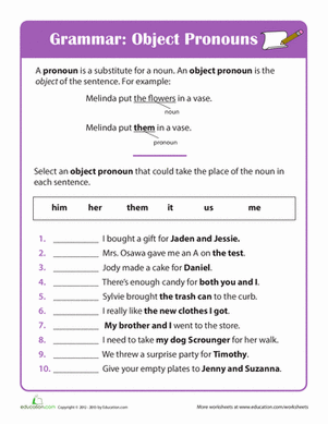 3rd Grade Object Pronouns Worksheets
