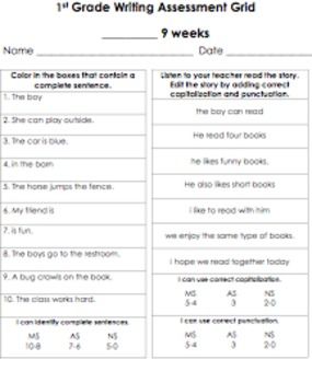 English Grade 1 Assessment Test Worksheets