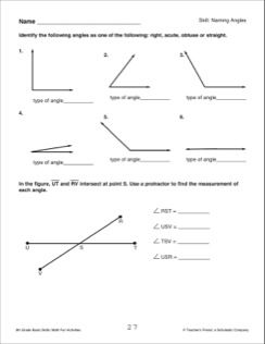 3rd Grade Naming Angles Worksheet