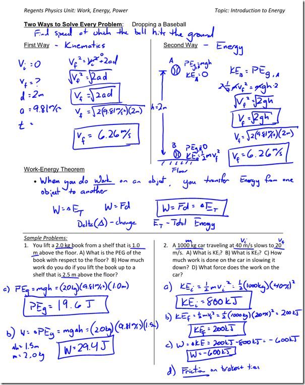 Work Physics Worksheet With Answers