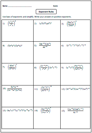 Algebra 2 Law Of Exponents Worksheet