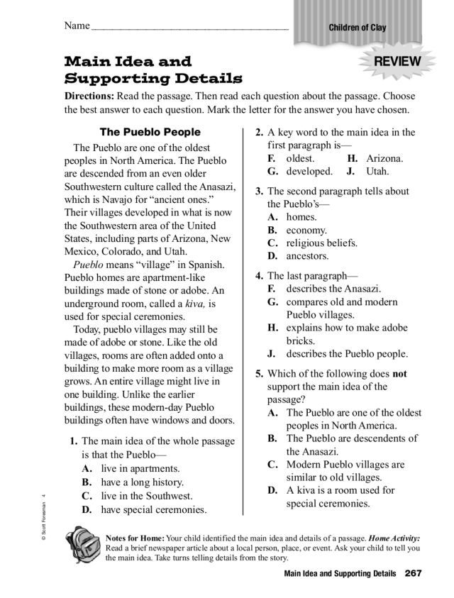 Main Idea And Supporting Details Worksheets Pdf With Answers