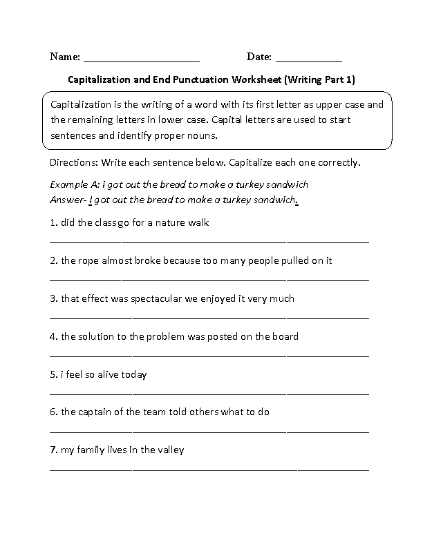 3rd Grade Capitalization And Punctuation Worksheets With Answers